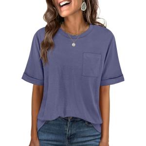 image:imageANRABESS Women Oversized T Shirts Short Sleeve Summer Casual Loose Top Basic Tee with PocketGray Blue