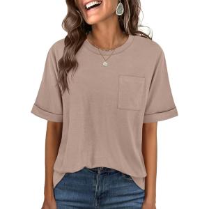 image:imageANRABESS Women Oversized T Shirts Short Sleeve Summer Casual Loose Top Basic Tee with PocketKhaki