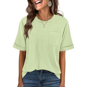 image:imageANRABESS Women Oversized T Shirts Short Sleeve Summer Casual Loose Top Basic Tee with PocketLight Green