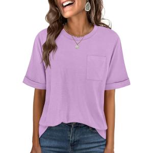 image:imageANRABESS Women Oversized T Shirts Short Sleeve Summer Casual Loose Top Basic Tee with PocketLight Purple