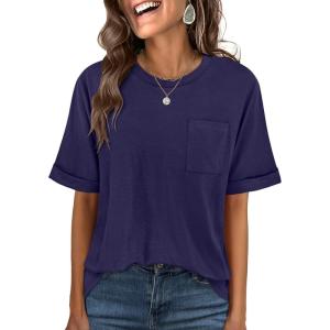 image:imageANRABESS Women Oversized T Shirts Short Sleeve Summer Casual Loose Top Basic Tee with PocketNavy Blue