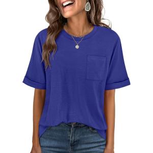 image:imageANRABESS Women Oversized T Shirts Short Sleeve Summer Casual Loose Top Basic Tee with PocketRoyal Blue