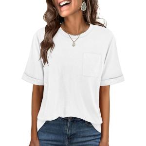 image:imageANRABESS Women Oversized T Shirts Short Sleeve Summer Casual Loose Top Basic Tee with PocketWhite