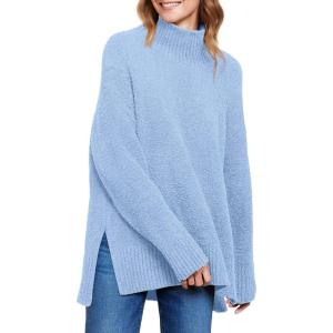 image:imageANRABESS Women Oversized Turtleneck Long Sleeve Fuzzy Knit Slit Side Chunky Warm Pullover Sweaters 2025Blue