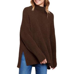 image:imageANRABESS Women Oversized Turtleneck Long Sleeve Fuzzy Knit Slit Side Chunky Warm Pullover Sweaters 2025Deep Brown