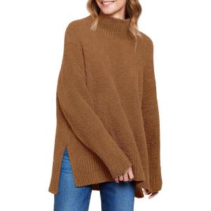 image:imageANRABESS Women Oversized Turtleneck Long Sleeve Fuzzy Knit Slit Side Chunky Warm Pullover Sweaters 2025Ochre