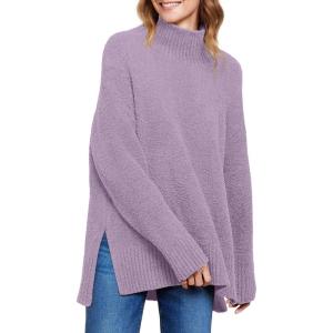 image:imageANRABESS Women Oversized Turtleneck Long Sleeve Fuzzy Knit Slit Side Chunky Warm Pullover Sweaters 2025Purple