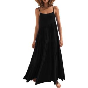 image:imageANRABESS Women Summer Casual Loose Sleeveless Sundress Spaghetti Strap Flowy Boho Linen Beach Vacation Maxi Long DressBlack