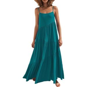 image:imageANRABESS Women Summer Casual Loose Sleeveless Sundress Spaghetti Strap Flowy Boho Linen Beach Vacation Maxi Long DressBlue