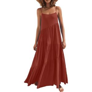 image:imageANRABESS Women Summer Casual Loose Sleeveless Sundress Spaghetti Strap Flowy Boho Linen Beach Vacation Maxi Long DressBrick Red