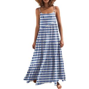 image:imageANRABESS Women Summer Casual Loose Sleeveless Sundress Spaghetti Strap Flowy Boho Linen Beach Vacation Maxi Long DressFloral Blue