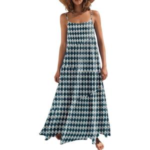 image:imageANRABESS Women Summer Casual Loose Sleeveless Sundress Spaghetti Strap Flowy Boho Linen Beach Vacation Maxi Long DressFloral Green