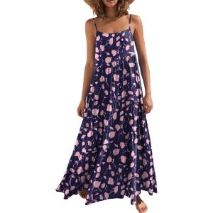 image:imageANRABESS Women Summer Casual Loose Sleeveless Sundress Spaghetti Strap Flowy Boho Linen Beach Vacation Maxi Long DressFloral Navy Blue