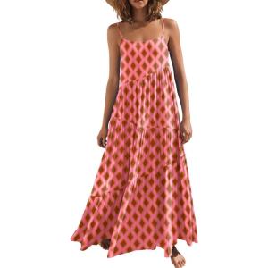 image:imageANRABESS Women Summer Casual Loose Sleeveless Sundress Spaghetti Strap Flowy Boho Linen Beach Vacation Maxi Long DressFloral Orange