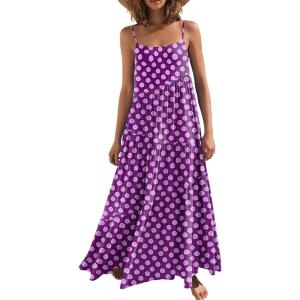 image:imageANRABESS Women Summer Casual Loose Sleeveless Sundress Spaghetti Strap Flowy Boho Linen Beach Vacation Maxi Long DressFloral Purple