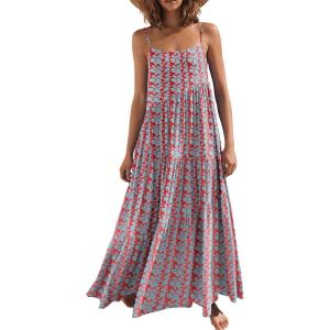 image:imageANRABESS Women Summer Casual Loose Sleeveless Sundress Spaghetti Strap Flowy Boho Linen Beach Vacation Maxi Long DressFloral Red Blue