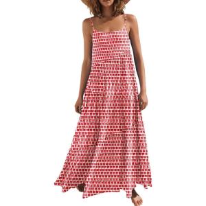 image:imageANRABESS Women Summer Casual Loose Sleeveless Sundress Spaghetti Strap Flowy Boho Linen Beach Vacation Maxi Long DressFloral Red White
