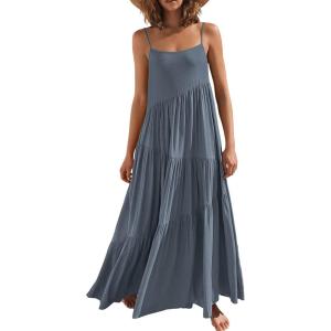 image:imageANRABESS Women Summer Casual Loose Sleeveless Sundress Spaghetti Strap Flowy Boho Linen Beach Vacation Maxi Long DressGray Blue