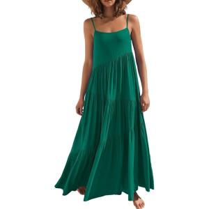 image:imageANRABESS Women Summer Casual Loose Sleeveless Sundress Spaghetti Strap Flowy Boho Linen Beach Vacation Maxi Long DressGreen