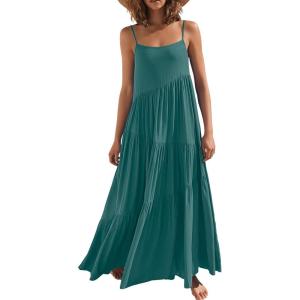 image:imageANRABESS Women Summer Casual Loose Sleeveless Sundress Spaghetti Strap Flowy Boho Linen Beach Vacation Maxi Long DressLight Green