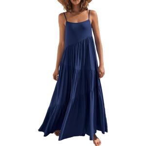 image:imageANRABESS Women Summer Casual Loose Sleeveless Sundress Spaghetti Strap Flowy Boho Linen Beach Vacation Maxi Long DressNavy Blue
