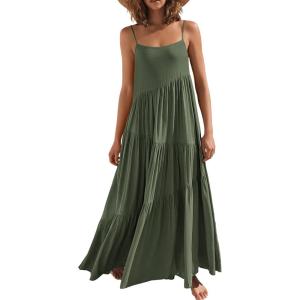 image:imageANRABESS Women Summer Casual Loose Sleeveless Sundress Spaghetti Strap Flowy Boho Linen Beach Vacation Maxi Long DressOlive