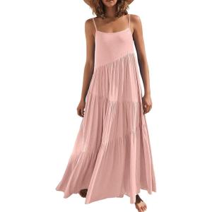 image:imageANRABESS Women Summer Casual Loose Sleeveless Sundress Spaghetti Strap Flowy Boho Linen Beach Vacation Maxi Long DressPink