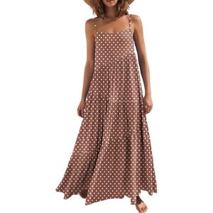 image:imageANRABESS Women Summer Casual Loose Sleeveless Sundress Spaghetti Strap Flowy Boho Linen Beach Vacation Maxi Long DressPrint Brown