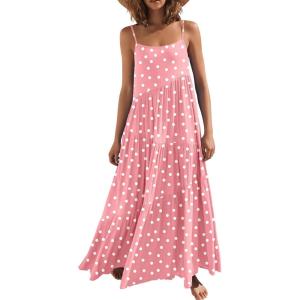 image:imageANRABESS Women Summer Casual Loose Sleeveless Sundress Spaghetti Strap Flowy Boho Linen Beach Vacation Maxi Long DressPrint Dot Pink