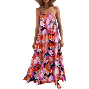 image:imageANRABESS Women Summer Casual Loose Sleeveless Sundress Spaghetti Strap Flowy Boho Linen Beach Vacation Maxi Long DressPrint Floral Butterfly