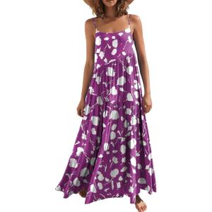image:imageANRABESS Women Summer Casual Loose Sleeveless Sundress Spaghetti Strap Flowy Boho Linen Beach Vacation Maxi Long DressPrint Purple