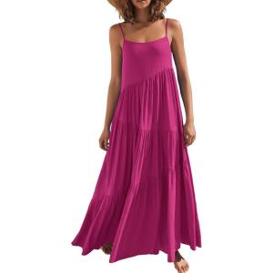 image:imageANRABESS Women Summer Casual Loose Sleeveless Sundress Spaghetti Strap Flowy Boho Linen Beach Vacation Maxi Long DressRose
