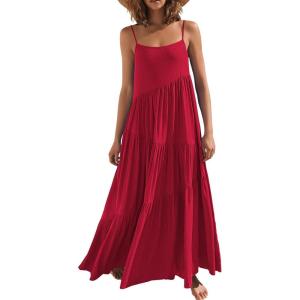image:imageANRABESS Women Summer Casual Loose Sleeveless Sundress Spaghetti Strap Flowy Boho Linen Beach Vacation Maxi Long DressWine Red