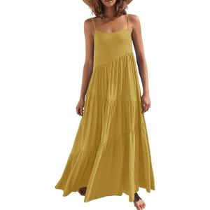 image:imageANRABESS Women Summer Casual Loose Sleeveless Sundress Spaghetti Strap Flowy Boho Linen Beach Vacation Maxi Long DressYellow