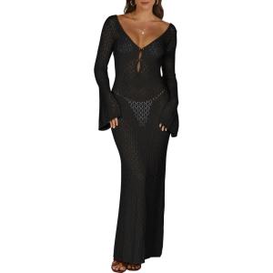 image:imageANRABESS Women Swimsuit Swim Crochet Cover Up Knit Bathing Suit Swimwear 2026 Summer Bodycon Beach Dress Vacation ClothesBlack
