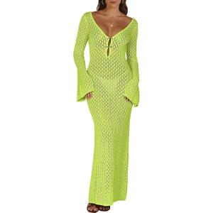 image:imageANRABESS Women Swimsuit Swim Crochet Cover Up Knit Bathing Suit Swimwear 2026 Summer Bodycon Beach Dress Vacation ClothesGreen