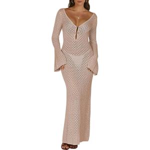 image:imageANRABESS Women Swimsuit Swim Crochet Cover Up Knit Bathing Suit Swimwear 2026 Summer Bodycon Beach Dress Vacation ClothesKhaki