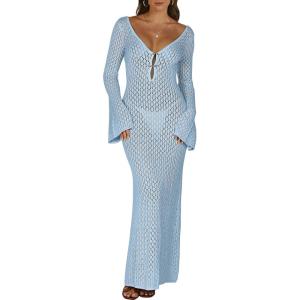 image:imageANRABESS Women Swimsuit Swim Crochet Cover Up Knit Bathing Suit Swimwear 2026 Summer Bodycon Beach Dress Vacation ClothesLight Blue