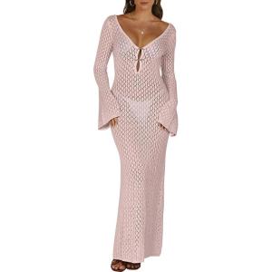 image:imageANRABESS Women Swimsuit Swim Crochet Cover Up Knit Bathing Suit Swimwear 2026 Summer Bodycon Beach Dress Vacation ClothesLight Pink