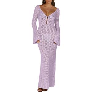 image:imageANRABESS Women Swimsuit Swim Crochet Cover Up Knit Bathing Suit Swimwear 2026 Summer Bodycon Beach Dress Vacation ClothesLight Purple