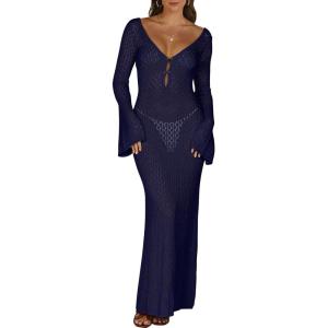 image:imageANRABESS Women Swimsuit Swim Crochet Cover Up Knit Bathing Suit Swimwear 2026 Summer Bodycon Beach Dress Vacation ClothesNavy Blue