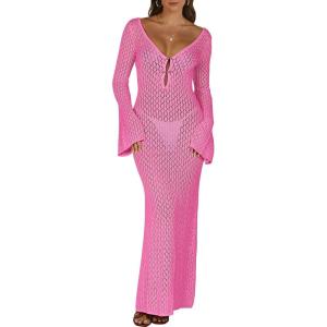 image:imageANRABESS Women Swimsuit Swim Crochet Cover Up Knit Bathing Suit Swimwear 2026 Summer Bodycon Beach Dress Vacation ClothesRose