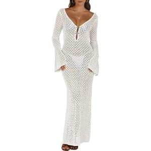 image:imageANRABESS Women Swimsuit Swim Crochet Cover Up Knit Bathing Suit Swimwear 2026 Summer Bodycon Beach Dress Vacation ClothesWhite
