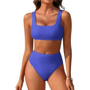 image:imageANRABESS Women Two Piece Bikini Sets High Waist Square Neck Swimsuits Ribbed Textured Comfy Bathing SuitsBeach Swim WearRoyal Blue