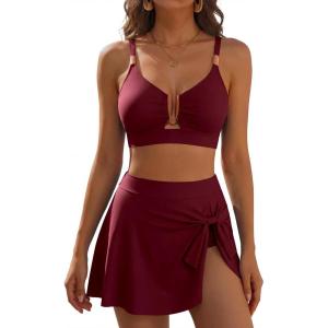 image:imageANRABESS Womens Bikini Sets Two Piece Swim Skirt High Waisted Swimsuits Tummy Control UWire Bathing Suit 2026 Beach SwimwearWine Red