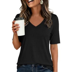 image:imageANRABESS Womens Half Sleeve Tops V Neck Shirts Basic Fit Tee Trendy Summer Business Casual TShirts Fashion Clothing 2026Black