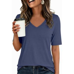 image:imageANRABESS Womens Half Sleeve Tops V Neck Shirts Basic Fit Tee Trendy Summer Business Casual TShirts Fashion Clothing 2026Blue Gray