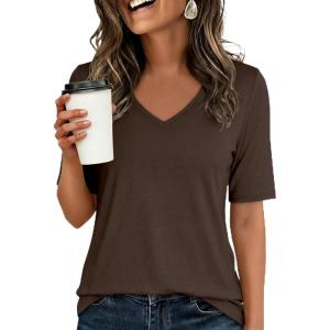 image:imageANRABESS Womens Half Sleeve Tops V Neck Shirts Basic Fit Tee Trendy Summer Business Casual TShirts Fashion Clothing 2026Brown