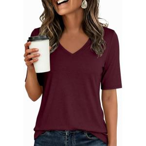 image:imageANRABESS Womens Half Sleeve Tops V Neck Shirts Basic Fit Tee Trendy Summer Business Casual TShirts Fashion Clothing 2026Burgundy