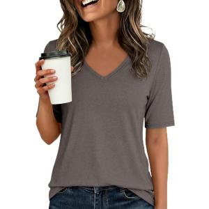 image:imageANRABESS Womens Half Sleeve Tops V Neck Shirts Basic Fit Tee Trendy Summer Business Casual TShirts Fashion Clothing 2026Gray Taupe